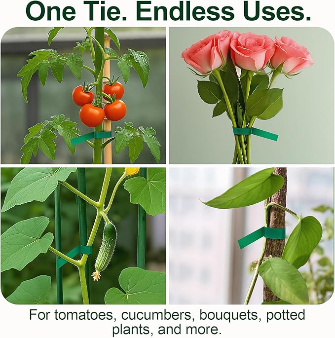 0.5 Inch Plant Tie Tape, 4 Rolls (788 ft Total) – Stretch Vinyl (PVC) Garden Ties for Stems & Poles, Non-Adhesive; Mesh Storage Bag + 1 Binder Clip Included (788 ft)