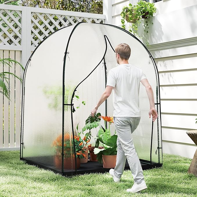 Portable Greenhouse for Outdoors, Green House Tent with Thick Bubble Film Cover, Ground Mat, Zippered Door Walk-in Mini Green House Kit for Outside, 59x59x75 Inch
