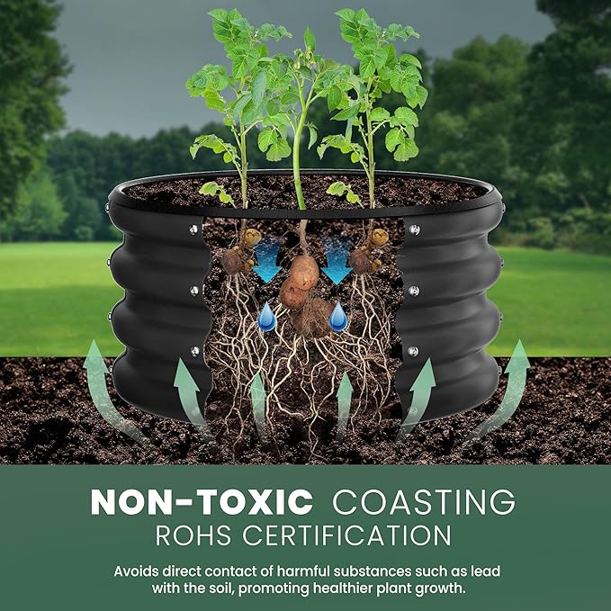 Round Galvanized Raised Garden Bed Kit, 2 x 2 x 1ft Jett Black Galvanized Garden Boxes, Outdoor for Vegetables