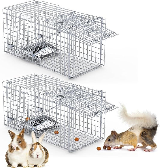 2 Pack Humane Rat Trap, Foldable Single Door Metal Mouse Cage for Small Squirrel Raccoon Feral and Other Small Live Animals, Easy to Catch and Release, Work for Indoor Outdoor