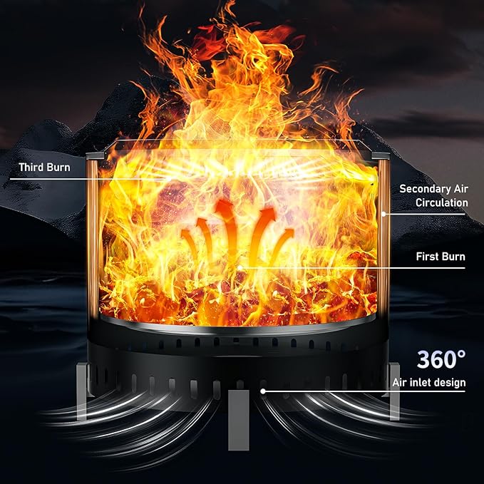 19.5 inch Stainless Steel Smokeless Fire Pit, Outdoor Smokeless Firepit with Tote Bag&Fire Poker, Wood Burning Fire Pits for Camping, Bonfire, Low Smoke Firepit for Outside (Vertical Hole)