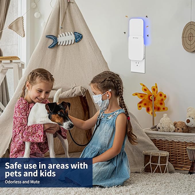 Mosalogic Fly Insect Trap Plug-in Mosquito Killer Indoor Gnat Moth Catcher Fly Tapper with Night Light UV Attractant Catcher for Home Office White-2pack