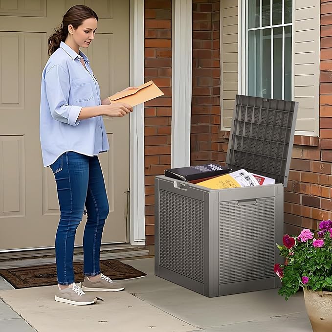 35 Gallon Outdoor Storage Box Set of 2, Waterproof Resin Deck Box with Lockable, Patio Furniture Storage Bin for Package Delivery, Patio Cushions, Garden Tools, Pool Accessories, Grey