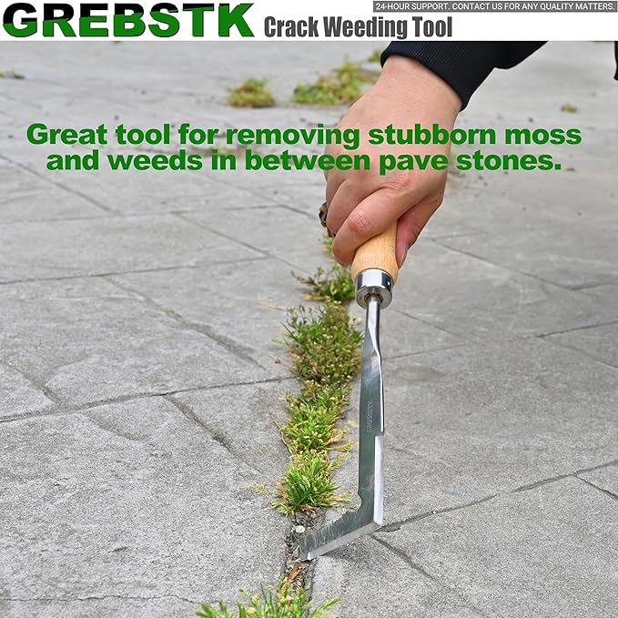 GREBSTK Crack Weeder Crevice Weeding Tool Stainless Steel Manual Weeder Beech Handle Gardening Tool, 22 inch