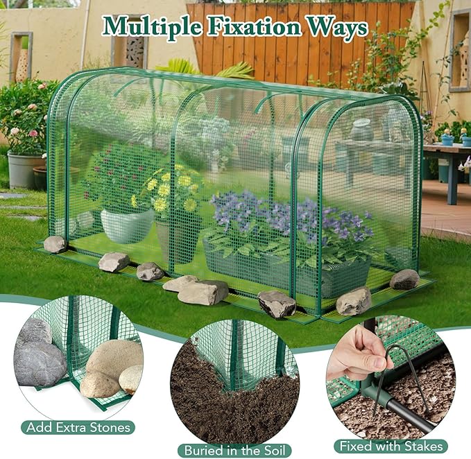 Mini Greenhouse, 47" x 22" x 24" Portable Greenhouse with Roll-Up Door, Ground Stakes, Metal Frame, Waterproof & Sun-Protective PE Cover, Small Green House for Outdoors & Indoors (Green)