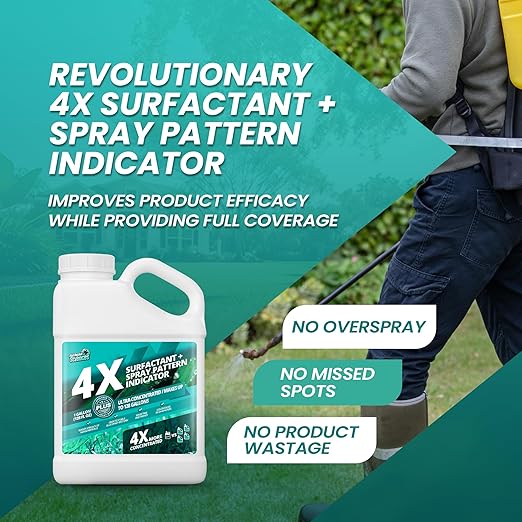 1 Gallon 4X Spray Pattern Indicator Dye + Surfactant, Makes 128 Gallons of Wetting Agent for Lawn & Turf Mark - Effective Spray Indicator, Liquid Blue Dye for Marking Turf, Easy to Mix & Apply