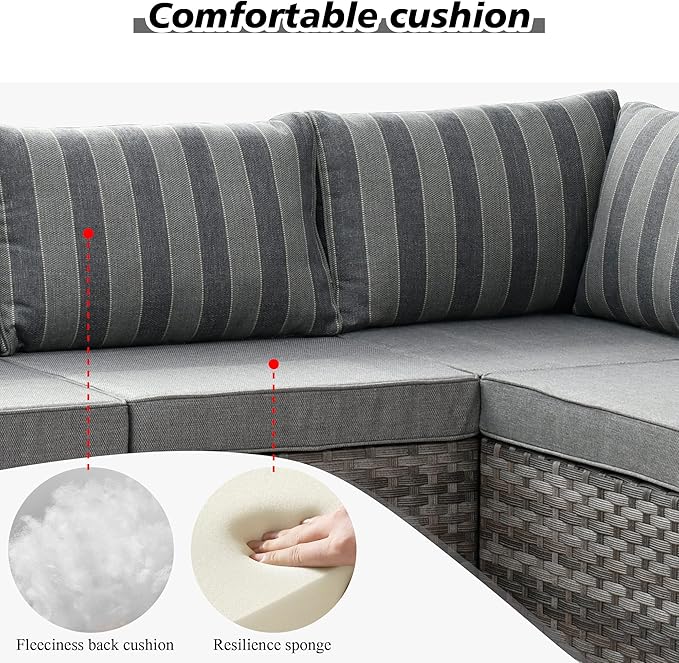 HOOOWOOO 12 Piece Modular Patio Outdoor Sectional Furniture Sofa Set,Wicker Conversation Set,Out Door Couch Set with Wide Arm for Outside All Weather(Grey Stripes)