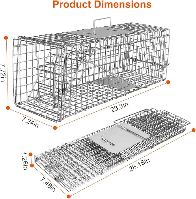 23.3’’x7.24’’x7.72’’，Foldable Humane Live Animal Trap Cage Cat Trap Catch Release Live Animal Rodent Cage for Indoor Outdoorfor Small Rabbit Squirrel Groundhogs Mole Gopher Cat