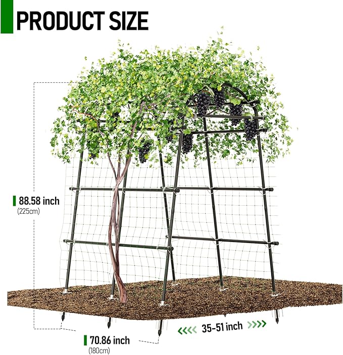 Garden Arch Trellis 88.58" Extra Tall for Climbing Plants Outdoor, Steel Stainless Arched Arbors Tunnel Trellis with Netting, Metal Cable Ties for Cucumber Tomato Pea Vines Fruit