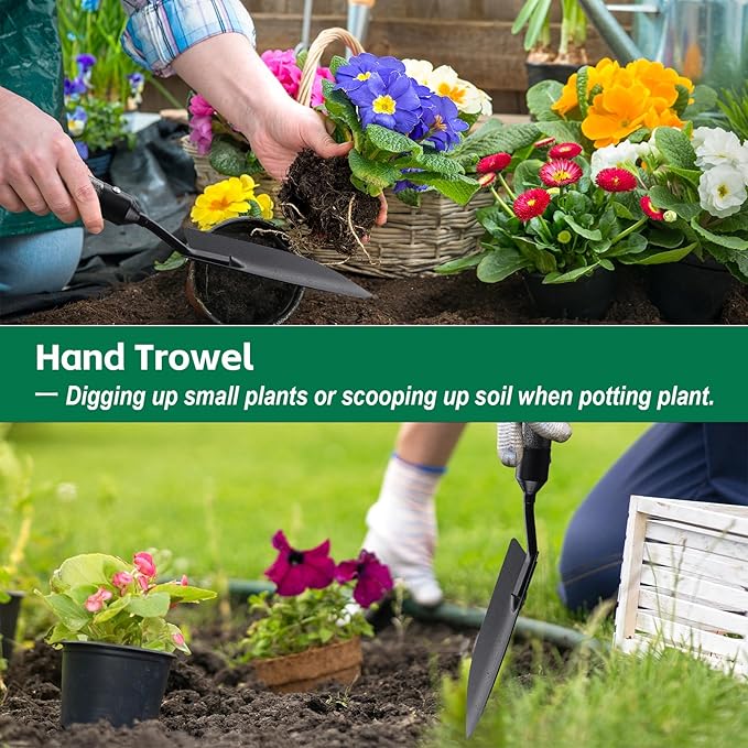 Garden Tools Set with Extension Handles, 5 Piece Thick Gardening Hand Tools, Heavy Duty Steel Rust-Proof Weeding Planting Tool Ideal Gardening Kit Gifts for Women and Men