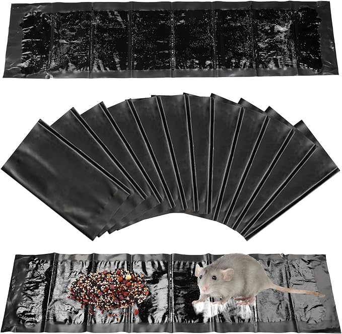 Qualirey 12 Pack Large Sticky Mouse Trap 24 Inch Sticky Rat Glue Roach Indoor Pest Control for Trapping Snakes Rats Spiders Roaches in Restaurant Kitchen House Supplies (Black)