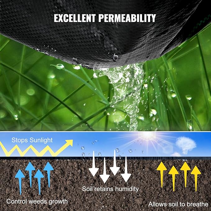 Happybuy 6x300ft Premium Weed Barrier Landscape Fabric Heavy Duty 2.4OZ, Woven Weed Control Fabric, High Permeability Good for Flower Bed, Geotextile Fabric Underlayment, Driveway Fabric Ground Cover