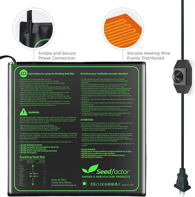 Seedfactor MET Certified Seedling Heat Mat, Adjustable Temperature, Waterproof, Durable Germination Station, Warm Hydroponic Heating Pad, Indoor Home Gardening, Medium Size