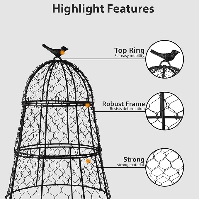 Pack of 6 Heavy-Duty Chicken Wire Plant Cloches – Rustproof Garden Protectors and Plant Cages for Vegetables and Flowers – Safeguard Plants from Deer and Critters – 20” x 12”