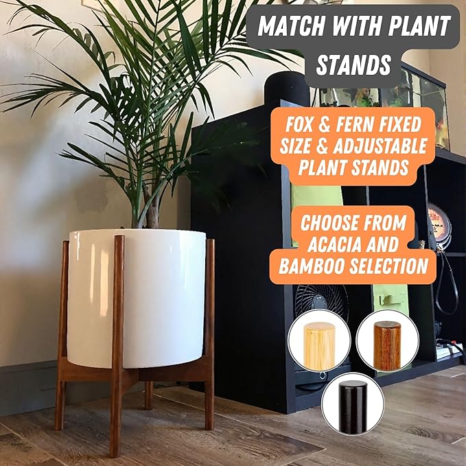 Fox & Fern Large 12 Inch Planter — Premium Lightweight Fiberstone Glossy White Plant Pot; Drainage Plug; Large Indoor & Outdoor Floor Planter; 12 Inch Pots for Plants; Weather Resistant & UV Resistant