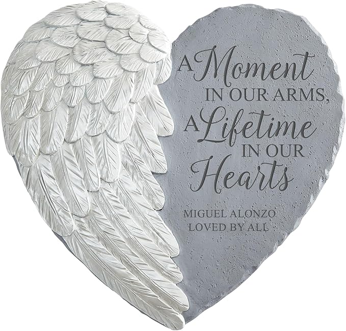 Let's Make Memories Personalized Memorial Garden Stone - Sympathy - Loss of Loved One - Condolences - Indoor/Outdoor - Durable Resin - 3D Iridescent Wing - A Moment in Time