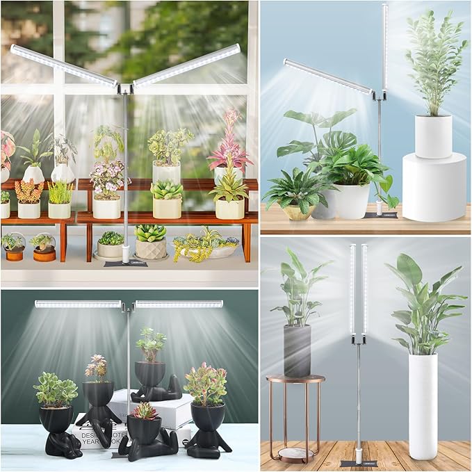 JCBritw Standing LED Grow Light，Adjustable Dual Head T12 Bar Plant Light, White 6500K Full Spectrum Plant Grow Lamp on Stand for Indoor Plants Seed Starting, Seedlings, Veg, Flower