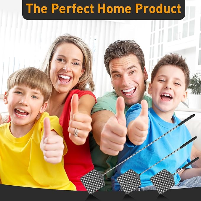 Telescopic Fly Swatter 3 Pack, Premium Plastic Fly Swatter, Flyswatters Heavy Duty, Stainless Steel Handle（Black）