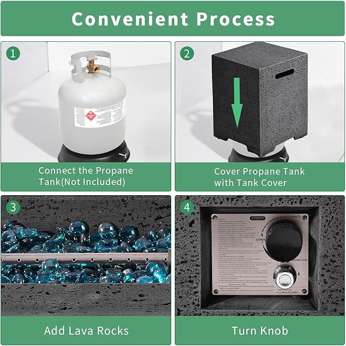 SUNBURY Outdoor Propane Burning Fire Pit, 56x28 inch Square Patio Fire Table 50,000 BTU Fire Pit for Outside with Waterproof Cover and Blue Glass Stones, Light Gray