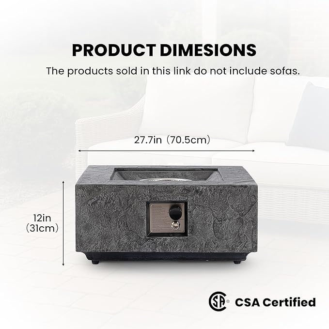 Propane Fire Pit Table, 28 in Square Outdoor Propane Gas Fire Pits, 40000 BTU Firepit for Outside Patio with Rain Cover, Lava Rocks for Backyard & Deck, Dark Grey