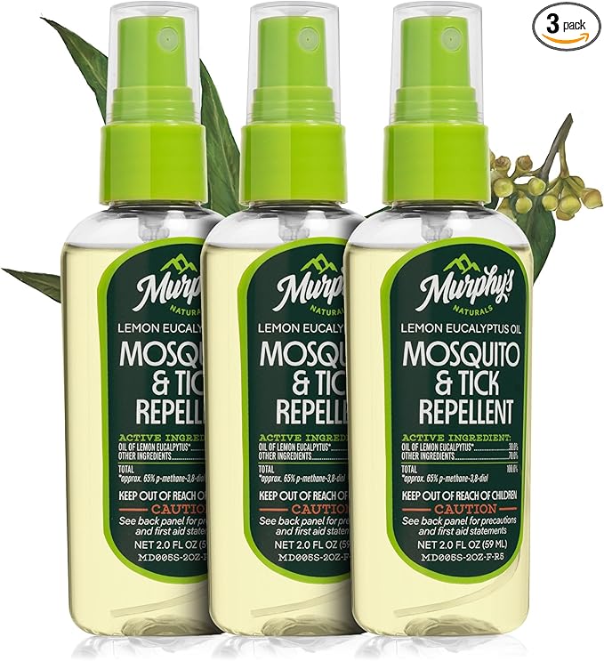 Murphy's Naturals Mosquito & Tick Bug Repellent Spray, Oil of Lemon Eucalyptus for Skin + Outdoor Gear, DEET-Free, 2 Ounce Pump, 3-Pack