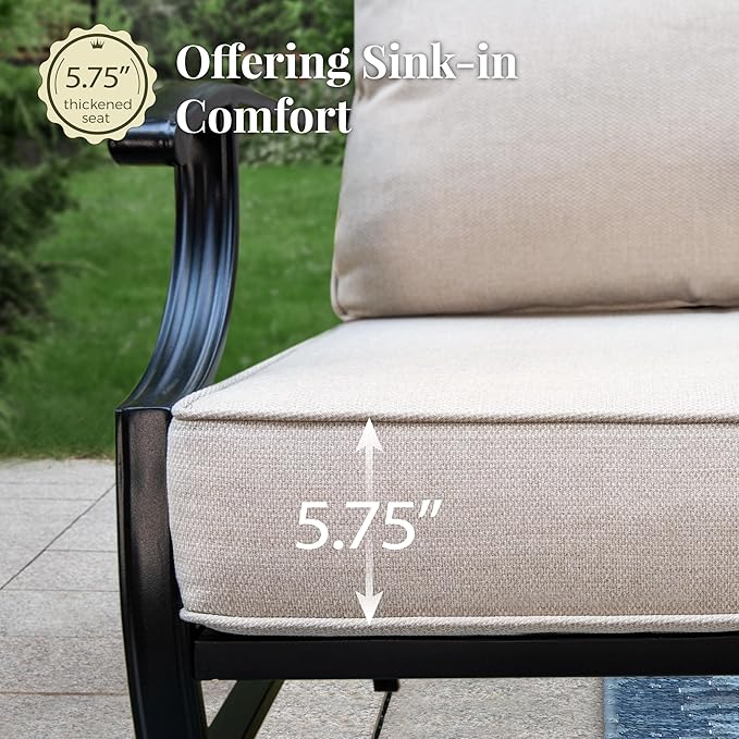 Patio Furniture Set 4 pcs, Metal Outdoor Patio Furniture, 3-Seat Sofa, 2 Swivel Chairs, Metal Coffee Table and 5.75" Extra Thick Cushion, Patio Conversation Set,Beige