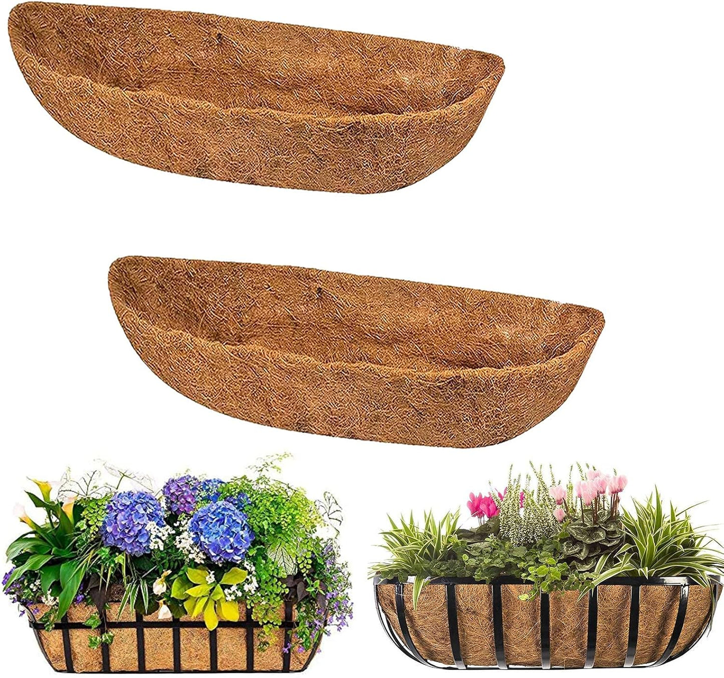 chengchuang 2 Packs Natural Coco Fiber Replacement Liner, 24/30/36/48 in Coconut Liners for Planters, Coco Liners for Window Box/Hanging Basket Liners, Durable Coconut Coir for Planting (30 inch)