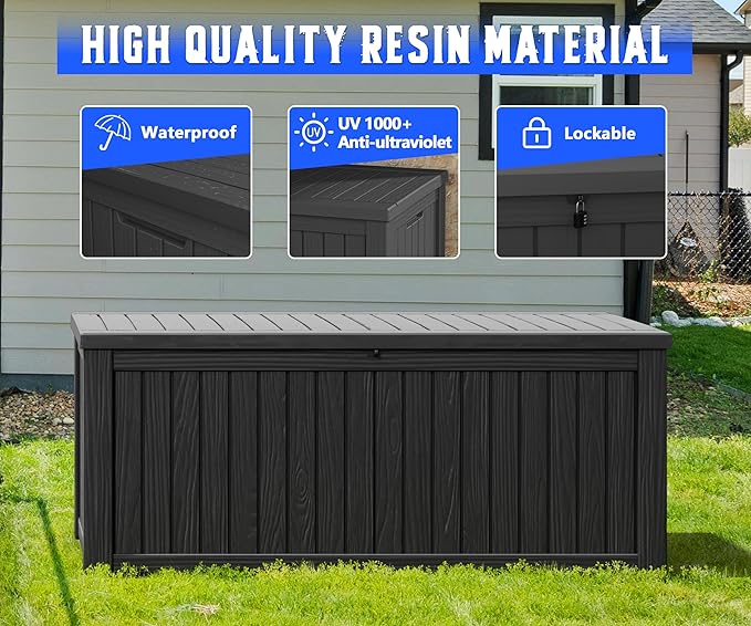 NUNU LAB Outdoor Storage Box 150 Gallon,Resin Large Sturdy Deck Box, Backyard Outside Storage Box Waterproof with Double Wall Panels,Package Delivery Box,Garden Box,Tool Box,Outdoor Hose Storage Bin