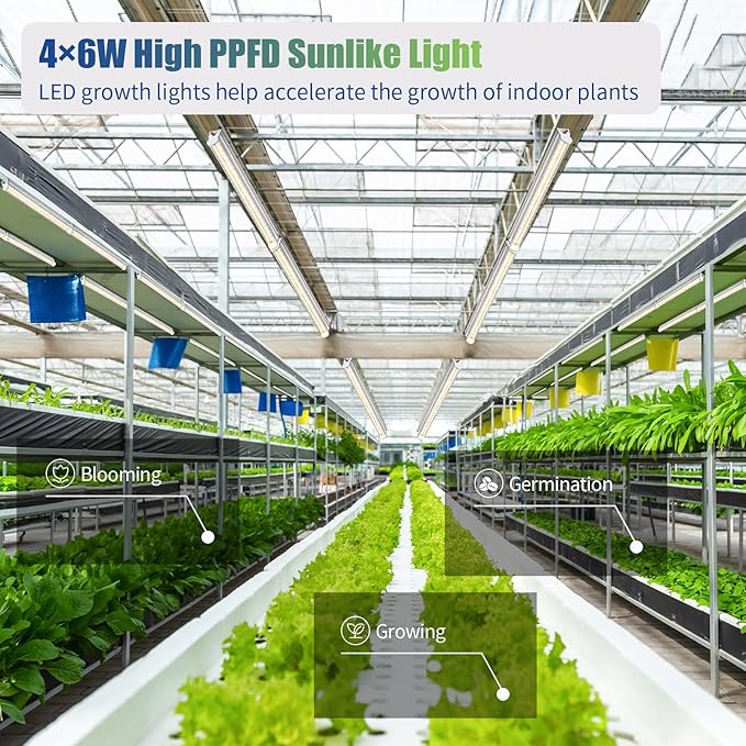 Indoor Plant Grow Light, Warm 3000K Full Spectrum LED Grow Lamp, 1FT T5 4-Pack Plant Grow Light with Side Switch, Suitable for Greenhouse Seed Starting, Vegetables, Plug and Play