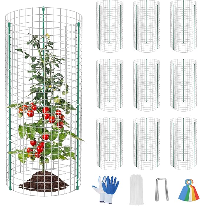 10-Set 12” x 24” Plant Protector from Animals, Hot-Dip Galvanized Metal Mesh Plant Cages, Dual-Secure with U-Stakes & Supports, Animal Barrier to Keep Rabbits & Chickens Out of The Graden
