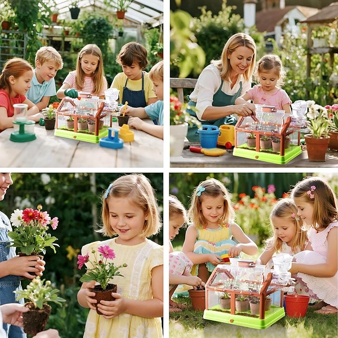 Subtoy Kids Plant Growing Kit, Gardening Kit with Greenhouse, Indoor Gardening Set with Grow Solar Lights, Flower Grow Room with Science Irrigation kit, Plant Growing Kit for Childrens