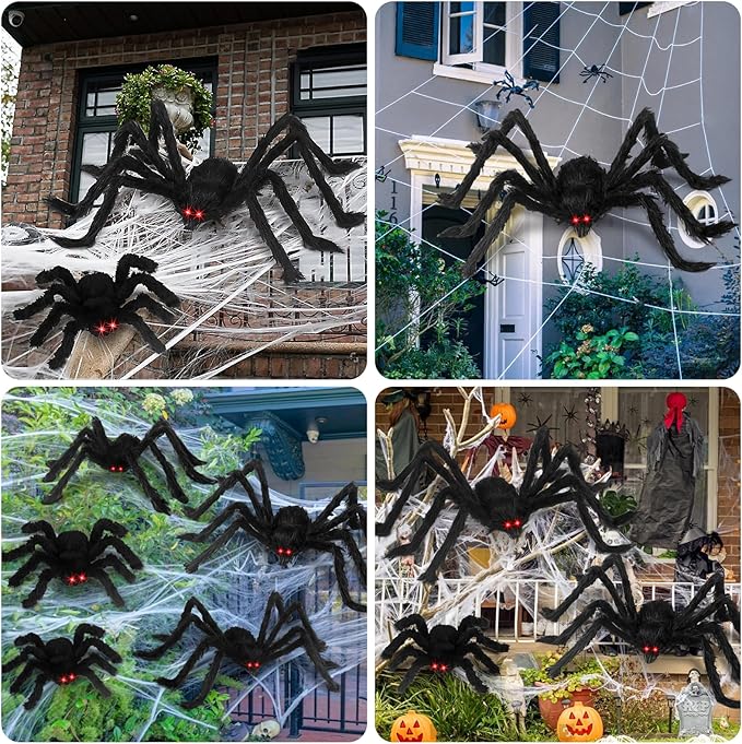 Halloween Giant Spider Decorations: 35/49/79 Inches Large Fake Scary Hairy - 3PCS Huge Plush Toy Props for Indoor Outdoor Creepy Lawn Garden Decor Black
