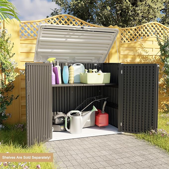 KINYING Larger Outdoor Storage Shed Weather Resistance, Resin Sheds & Outdoor Storage for Garden, Patios, Backyards, 48 Cu.Ft Tool Shed for Garbage Cans, Lawn Mower, Garden Tools,Black
