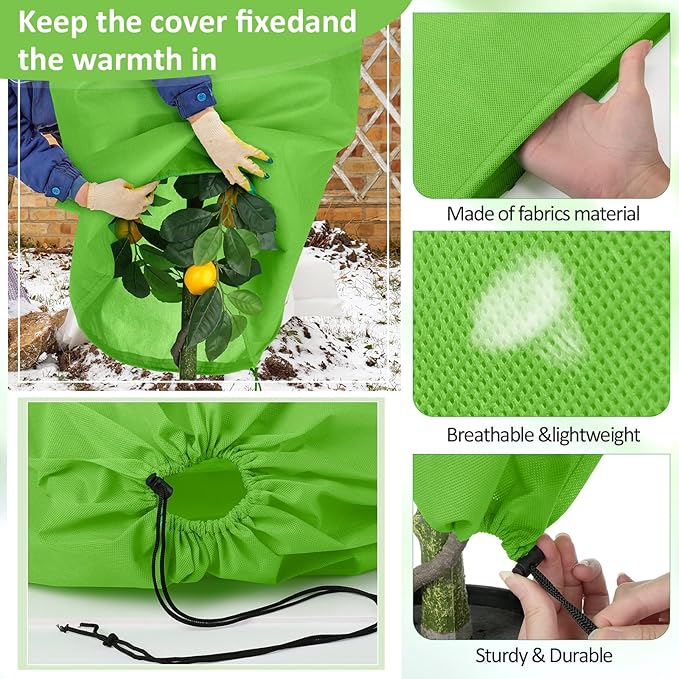12 Packs Winter Plant Covers Freeze Protection Drawstring Tree Cover 23.62 x 31.5 in Large Reusable Frost Protection for Plants Fruit Tree Shrub, Outdoor Prevention Bag (Light Green)