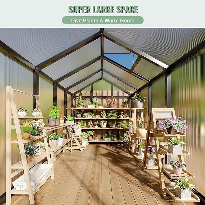 Greenhouse, 6x8 Ft Outdoor Greenhouses with Roof Vents and Sliding Doors, Aluminum Frame Polycarbonate Accessible Greenhouses, Suitable for Outdoor Gardens and Backyards, Black