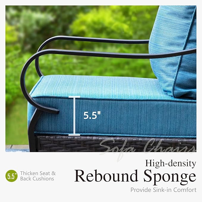 Sophia & William Patio Furniture Set, 4 Piece Metal Outdoor Conversation Set with 3-Seater Outdoor Couch, 2 Swivel Chairs, 1 Coffee Table for Outdoor Seating, Backyard, Porch(Navy Blue)