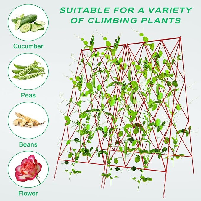 DoCred Red A-Frame Metal Garden Trellis, 2 Pack, PVC-Coated Steel, Perfect for Cucumbers, Squash, Peas, Flowering Vines