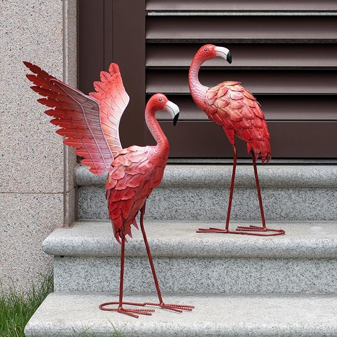 Natelf Pink Flamingos Garden Statues Art Decorations Flamingo Outdoor Medium Sculpture Yard Art Metal for Lawn Yard Patio, Porch, Home for Women, Mom, Grandma, Lover