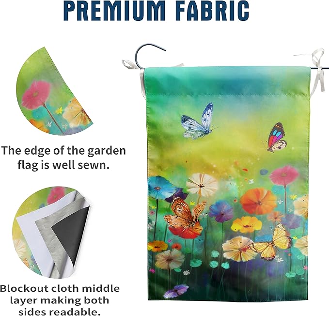 Summer Flower Garden Flag Butterfly Flag Floral Spring Yard Flags for Outside 12x18 Double Sided Outdoor Front Porch Decor