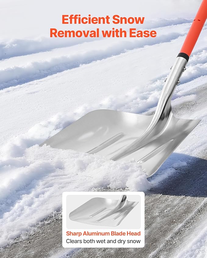VEVOR Snow Shovel for Driveway, 14 in Wide Aluminum Alloy Snow Shovel with D-Shaped Handles, Large Capacity Snowplow Shovels, Lightweight Snows Removal Tool for Garden Car Camping