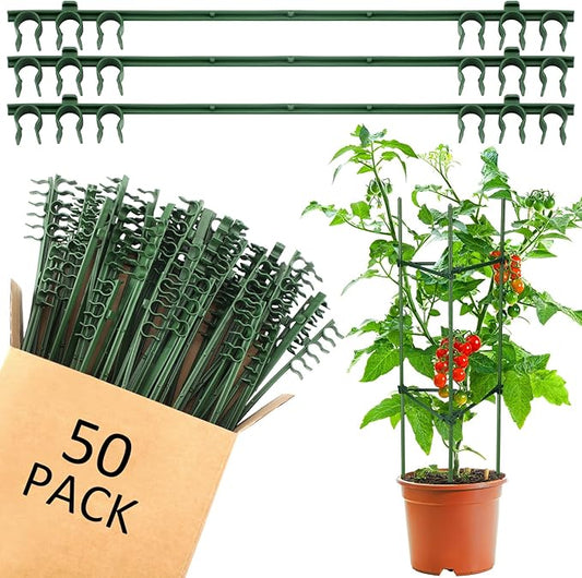 50 Pcs Expandable Trellis Connectors, 11 Inch Green Plastic Stake Arms for Tomato Cage, Climbing Plants Attach, 11mm Diameter Plant Stake