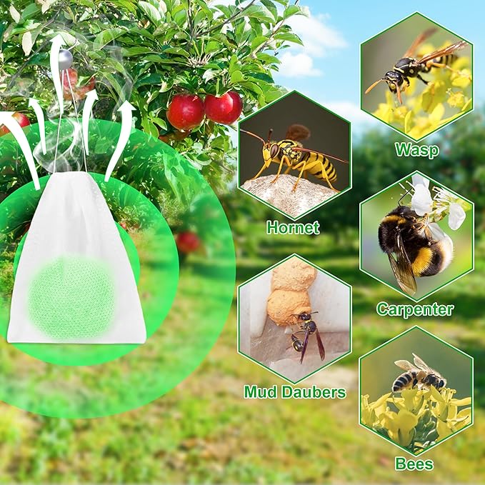 24 Pack Powerful Wasp Repellent Outdoor Indoor, Bee Repellent for Yellow Jackets, Hornets, Carpenter, Wasp Deterrent for Garden, Patio, Yard, Farm, Safe for Kids & Pets
