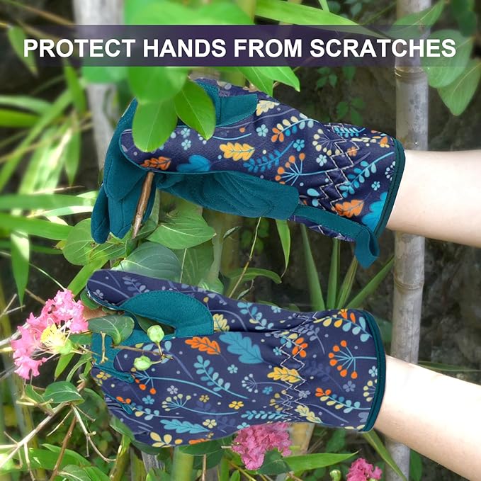 Womens Gardening Weeding Working Gloves, Leather Garden Glove for Women Thorn Proof No Stab for Digging, Planting,Pruning