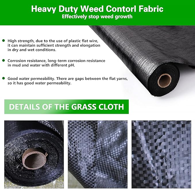 3x100ft Weed Barrier Fabric Landscape, Long-Term Use, Flexible, Breathable, Water Permeable, Grass Barrier Landscape Fabric Ground Cover Cloth for Garden Planting Weed Blocking