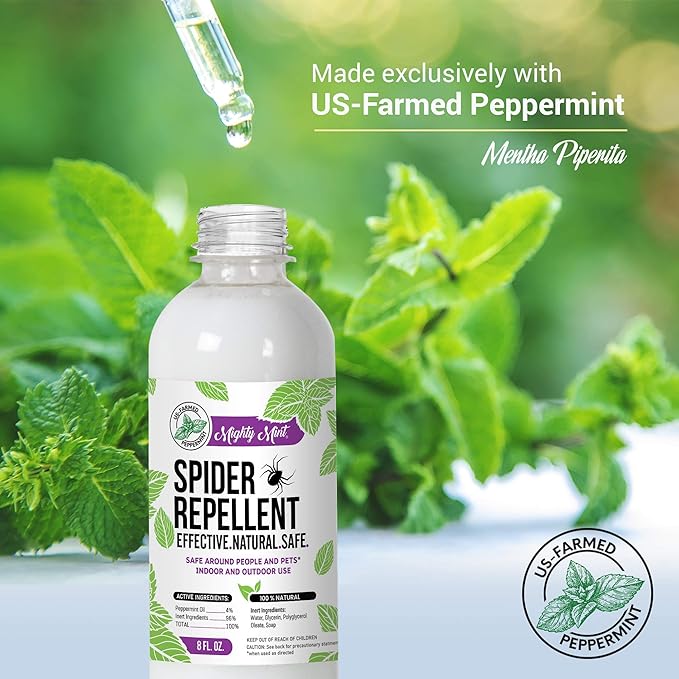 Mighty Mint 8oz Spider Repellent Peppermint Oil - Natural Spray for Spiders, Insects and More - (2-Pack)