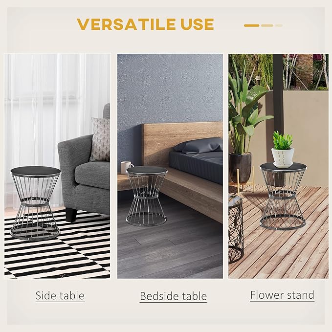 Outsunny 16" Steel Patio Side Table, Garden End Table with Hourglass Design, Accent Table for Outdoor and Indoor Use, Distressed Black