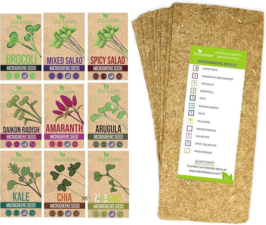 Microgreens Kit Refills with 9 Plant Mats & 9 Types of Seeds for ZestIGreens Microgreens Starter Kit