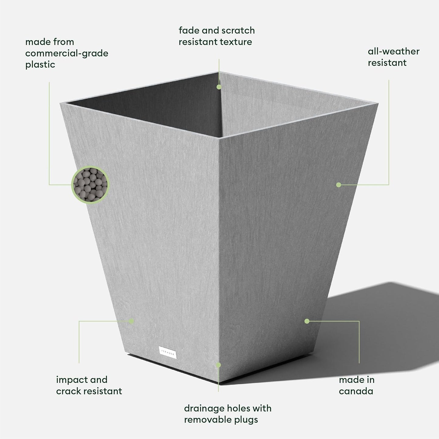 Veradek Pure Series Nobleton Plastic Planter - Large Pots for Indoor or Outdoor Porch/Patio | Durable All-Weather Use with Drainage Holes | Modern Planter Décor for Flowers, Shrubs, Trees