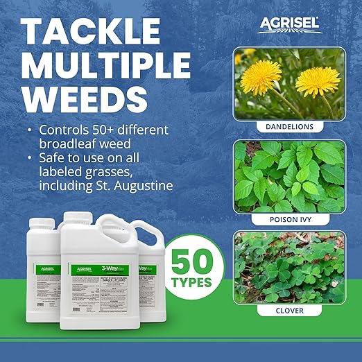 3 Way Max Weed Killer, Eliminate 50+ Weeds, Safe on Grass, Weed Spray, Pet Safe, Low Odor, Easy Mixing, Includes 3-Pack of Agrisel Protective Gloves, 128 Ounces