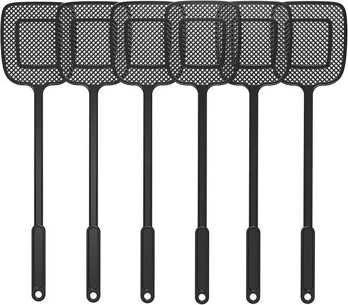 MR.SIGA Heavy Duty Long Handle Fly Swatter, Black, 6 Pack